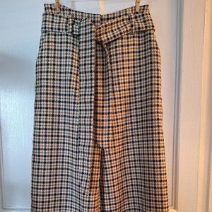 Cropped Wide-leg Dogtooth Culottes pants with tie belt, H&M, size EUR 34 (US2)